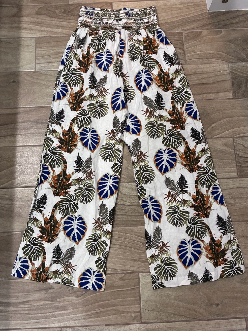 Kids Tropical Print Wide-Leg Bottoms - White/Blue/Green